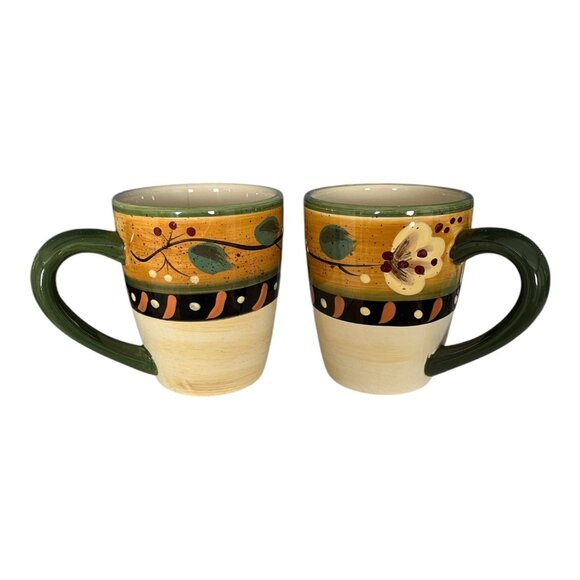 VTG Corsica Brigette Stoneware Mugs Set of 2 – Floral Vine Pattern Coffee Cups - Picture 1 of 8